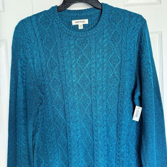 New Cable Knit Jumper Sweater Men’s Size LT Blue Teal Crewneck - Picture 1 of 17